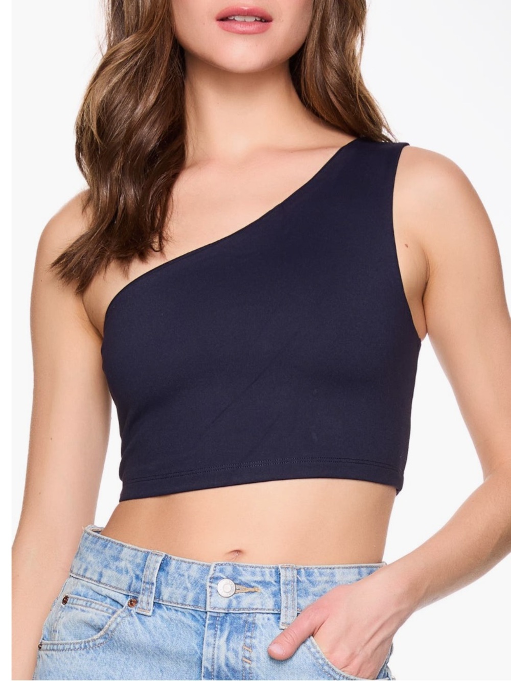 Susana Monaco One Shoulder Crop Top in Midnight Navy Blue Size Large NEW